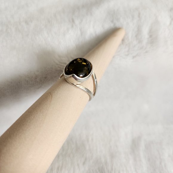 Sterling Silver and Green Amber Ring. Worn Once. Size 5 Adjustable - Picture 3 of 8